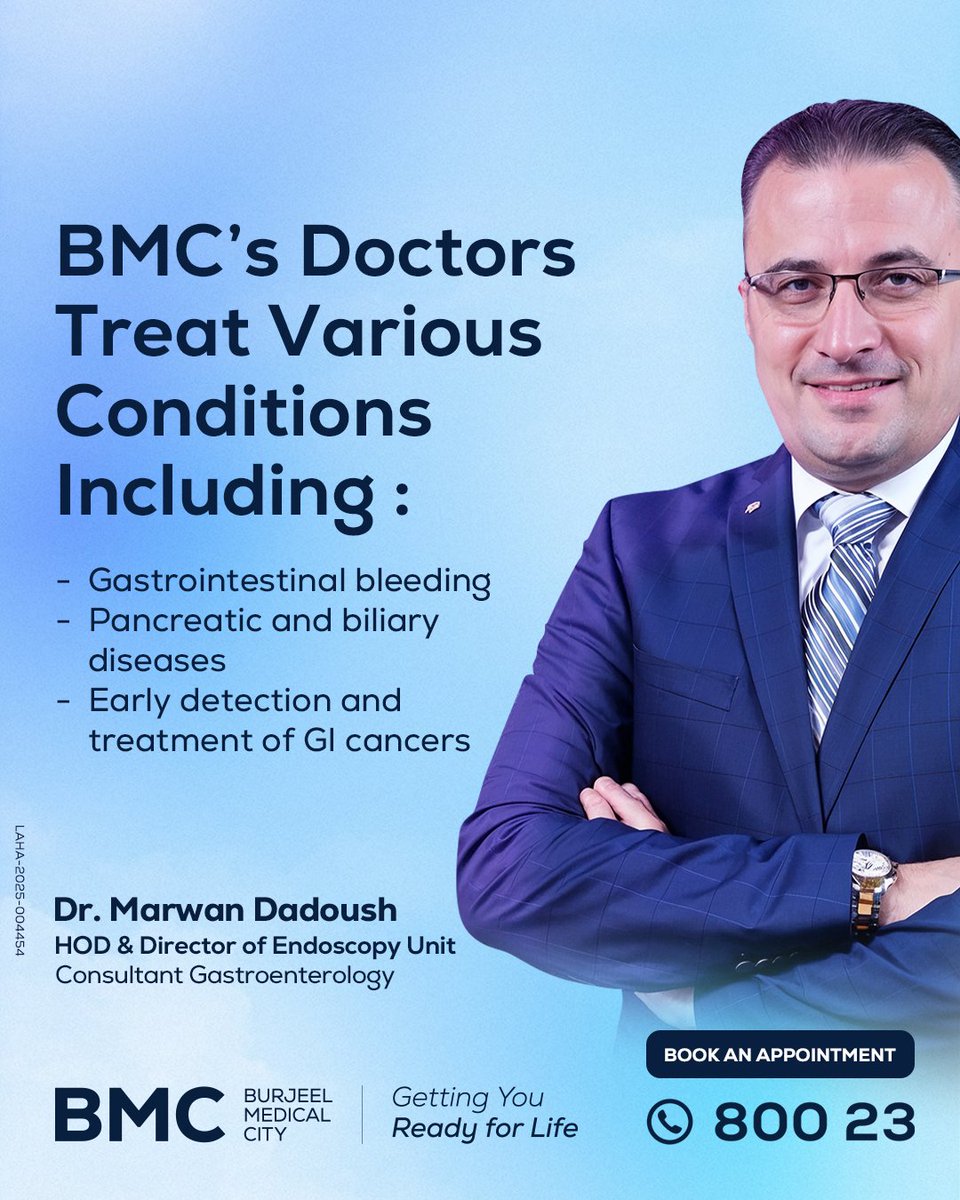 From GI bleeding to early cancer detection, Dr. Marwan Dadoush and the BMC team offer expert care for complex gastrointestinal conditions. 

To book an appointment, WhatsApp or call 80023. 
Visit: dub.sh/marwan-dadoush

#Gastroenterology #GICancer #ReadyForLife