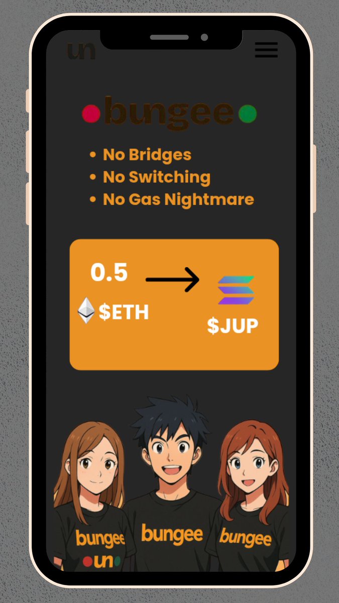 UniqueBeing404's tweet photo. Ever tried bridging to a different chain ? 👀

Mehn, I literally have to keep my hands crossed and pray the network and confirmations don't go wrong so I don't lose my tokens. 😭

Thank you @BungeeExchange for solving this problem.

Bungee does all the work for me.

No Bridging ✅
No Switching ✅
No Gas Fee Nightmare ✅

@BungeeExchange just unlocked @solana for 200M plus users.

I can now swap directly from any EVM token into $JUP, $WIF, $PYTH and more. 

All in just ONE CLICK🧵 💯🥂