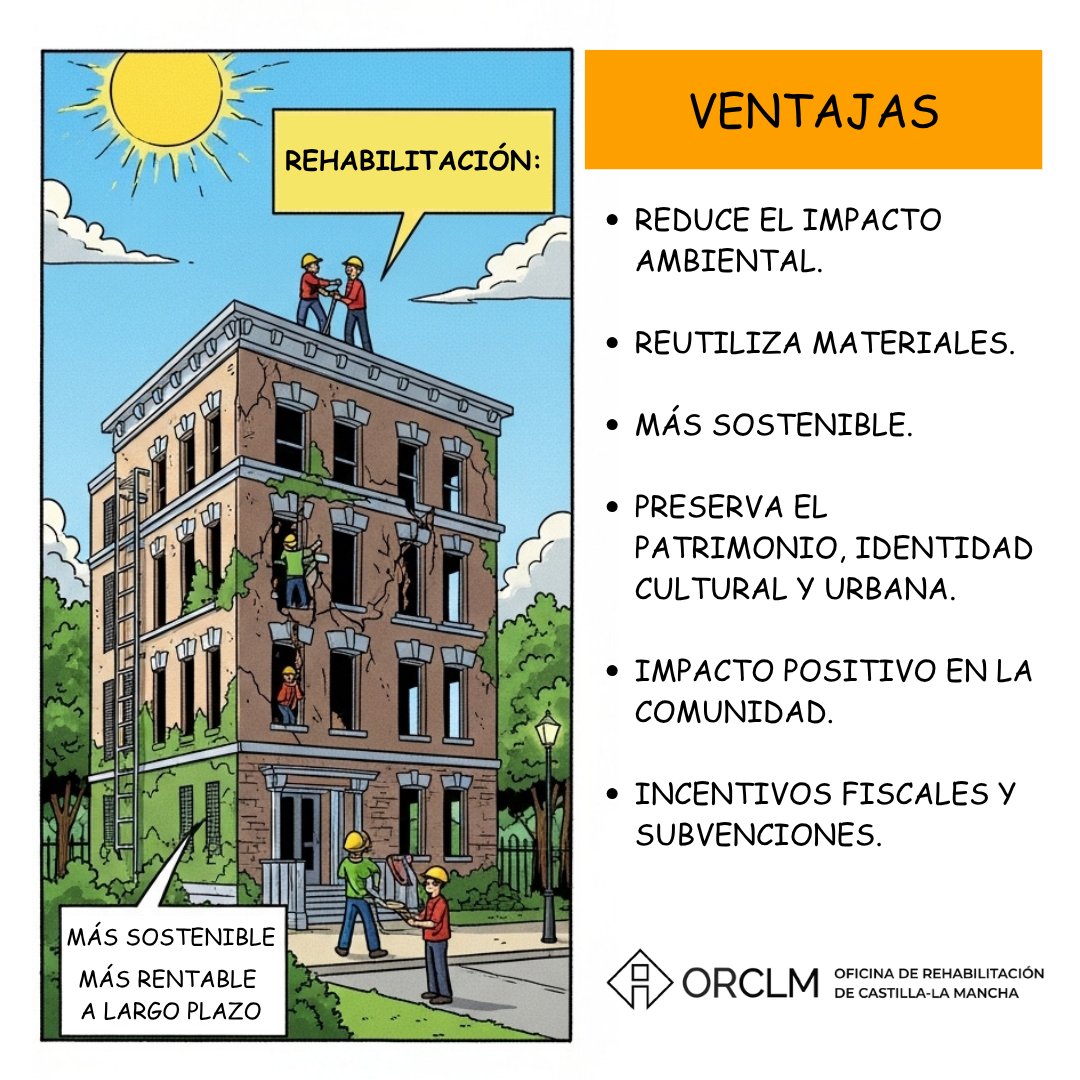 La rehabilitación de edificios es más sostenible y rentable que la demolición. Preserva el patrimonio, reduce la huella de carbono, mejora la eficiencia energética y revitaliza barrios, mientras que la demolición implica mayores costos y pérdidas culturales.