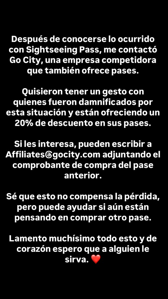 La empresa de pases Sightseeing Pass entró en bancarrota y no está devolvieron el dinero a quienes compraron sus pases de atracciones. Les dejo dos fotos con lo que pueden hacer en caso de haber sido damnificados por esta situación 😔