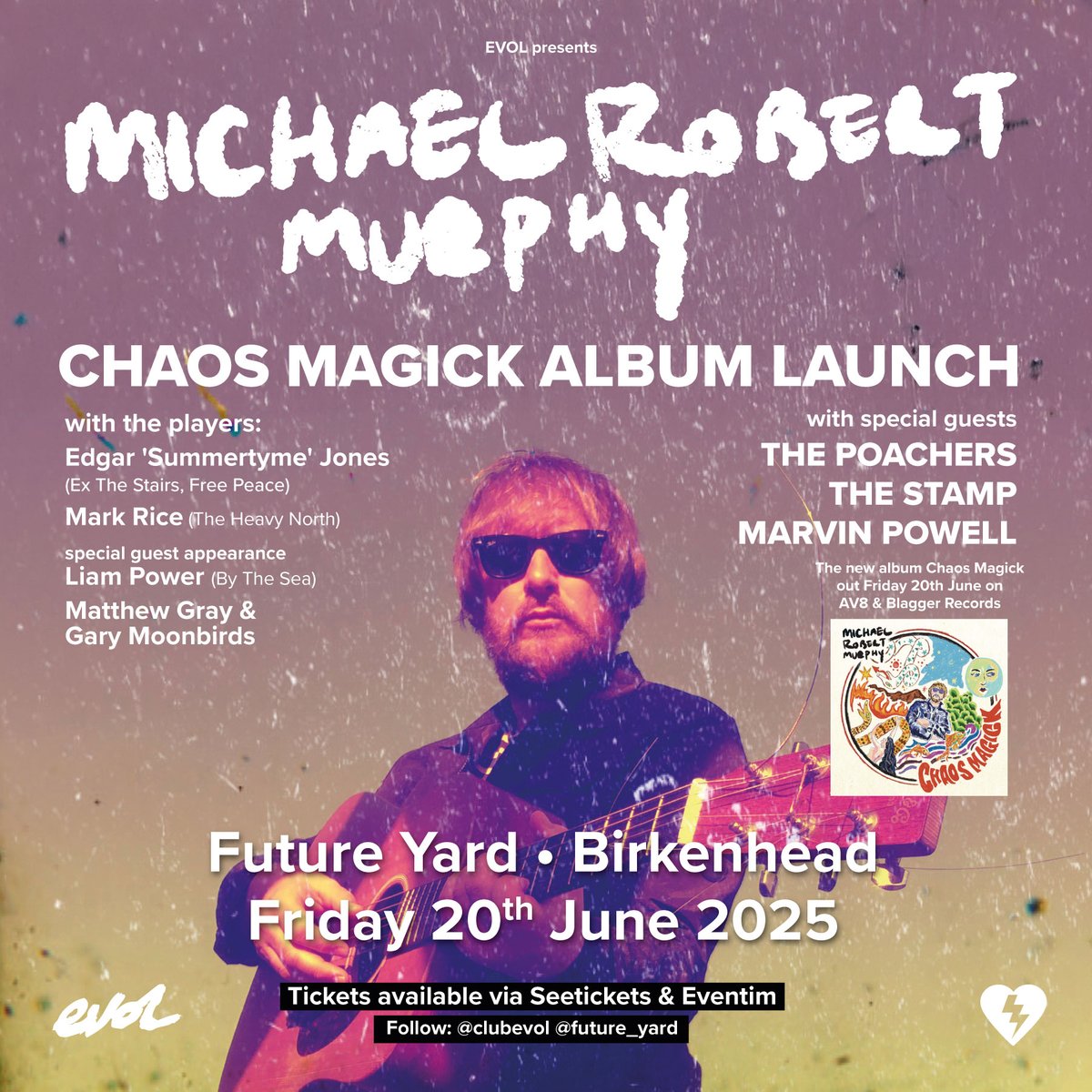 EVOL (@clubevol) on Twitter photo ๐๐๐๐๐๐๐
<a href="/MRobertMurphy/">Michael Robert Murphy</a>'s Chaos Magick is now out in the world and we celebrate its release & he plays it LIVE <a href="/future_yard/">Future Yard</a> tonight with special guests <a href="/the_poachers/">ItsThePoachers</a>, <a href="/ThestampbandUK/">The Stamp Band</a> & <a href="/marvpowellmusic/">Marvin Powell</a>!
Get tickets: seetickets.com/event/michael-โฆ or come down and pay on the door! ๐๐๐๐๐๐๐
<a href="/MRobertMurphy/">Michael Robert Murphy</a>'s Chaos Magick is now out in the world and we celebrate its release & he plays it LIVE <a href="/future_yard/">Future Yard</a> tonight with special guests <a href="/the_poachers/">ItsThePoachers</a>, <a href="/ThestampbandUK/">The Stamp Band</a> & <a href="/marvpowellmusic/">Marvin Powell</a>!
Get tickets: seetickets.com/event/michael-โฆ or come down and pay on the door!