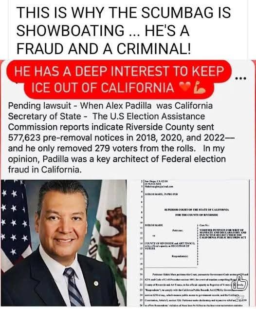 What an act, Alex Padilla should be embarrassed. 👏👏Should we expect another TikTok skit too? You're a fraud and criminal from California who sold our country out for votes to an invasion of illegal aliens.