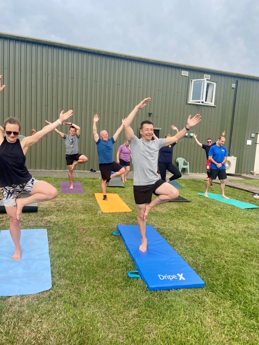 It’s been a while! This morning it was wonderful to teach yoga with a view to the amazing Dorset Air Ambulance crew! What an engaged group, giving everything a go! #DorsetAirAmbulance #AirAmbulance #OutdoorYoga #Yoga