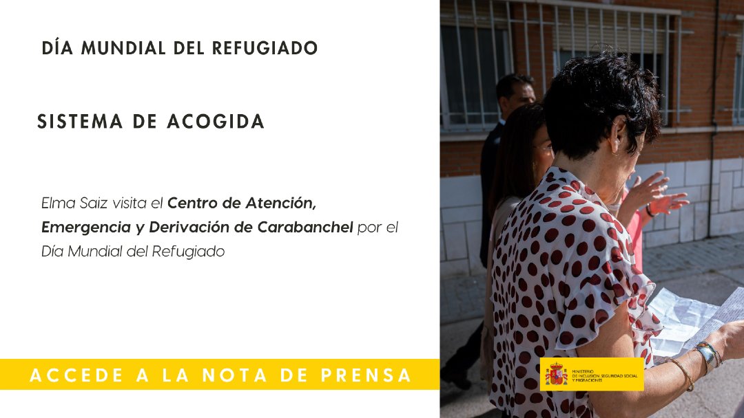 🫂Elma Saiz visita el Centro de Atención, Emergencia y Derivación de Carabanchel por el #DíaMundialdelRefugiado

🟢Este CAED cuenta con 1.900 plazas para personas migrantes recién llegadasen situación de máxima vulnerabilidad

run.gob.es/yfl82c18