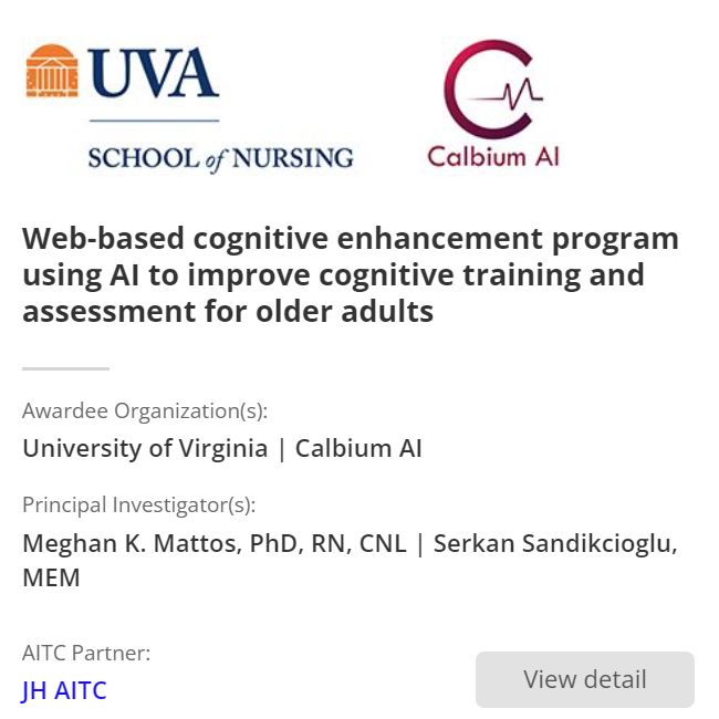 a2 Collective #awardee @uvason + Calbium AI are building an AI-powered cognitive training tool for older adults. With <a href="/JH_AITC/">JHU AI/Tech & Aging</a>, Meghan K. Mattos and Serkan Sandikcioglu lead this #cohort4 pilot focused on #healthyaging and decision support. #AI #aging a2collective.ai/awardees/unive…