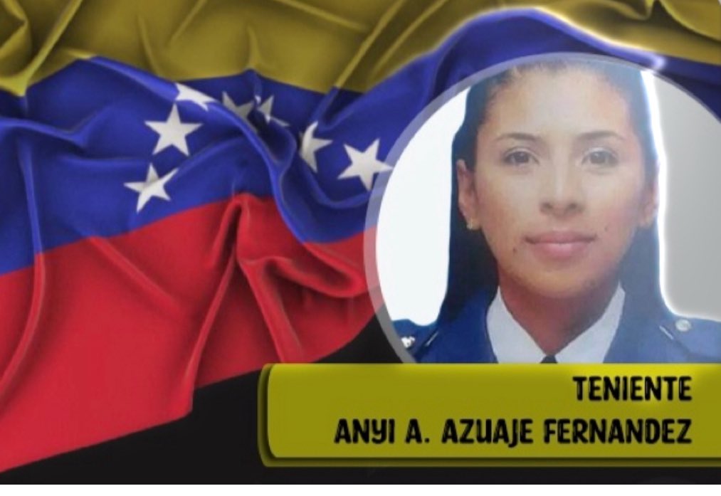 Recuerdan a #AnyiAndreínaAzuajeFernández 
Es una primera teniente de la Aviación detenida el 28 de octubre de 2020. 
Azuaje Fernández está recluida en el Centro Nacional de Procesados Militares, conocido como Ramo Verde, en el estado Miranda. #Anyi es inocente. 🆘🆘🆘🆘🆘🆘