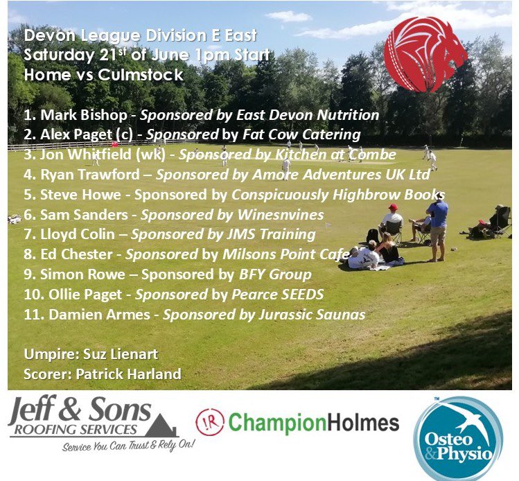 Sidbury CC (@sidburycc) on Twitter photo All set for a scorcher at The Millfield tomorrow, we welcome <a href="/CulmstockCC/">Culmstock CC</a>, good luck lads 🦁 All set for a scorcher at The Millfield tomorrow, we welcome <a href="/CulmstockCC/">Culmstock CC</a>, good luck lads 🦁