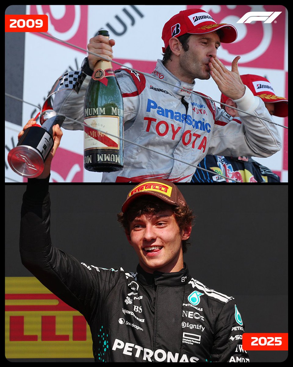 F1's tweet image. Kimi Antonelli is the first Italian to stand on the podium in F1 since Jarno Trulli in 2009... when Kimi was just three years old! 🇮🇹🤝

#F1 #CanadianGP