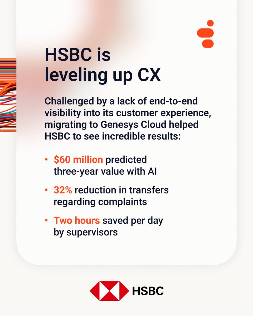 From limited #CX visibility to $60M in projected value, <a href="/HSBC/">HSBC</a>’s AI-powered transformation with #GenesysCloud is setting a new standard.

🎥 See how they made it happen: gsys.cx/43IaLhI