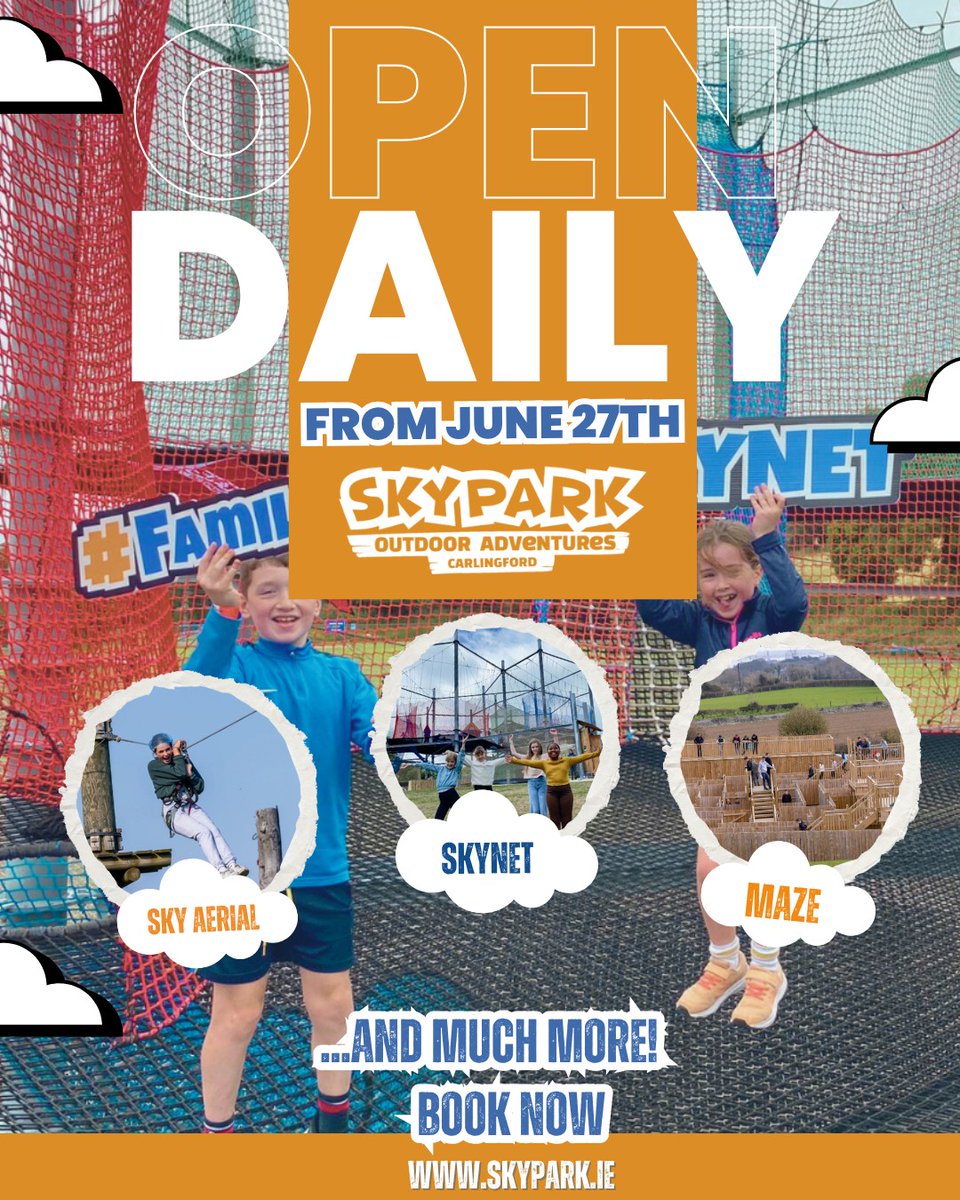 ☀️ Plan your summer day out at SKYPARK! We’ve got the adventure you’re looking for.

🧗‍♀️ Aerial courses, SkyNet, Maze &amp; more
📍 Skypark Carlingford
🗓️ Open daily from June 27th!
🎟️ Book now at skypark.ie

#SkyParkIreland #SummerAdventure