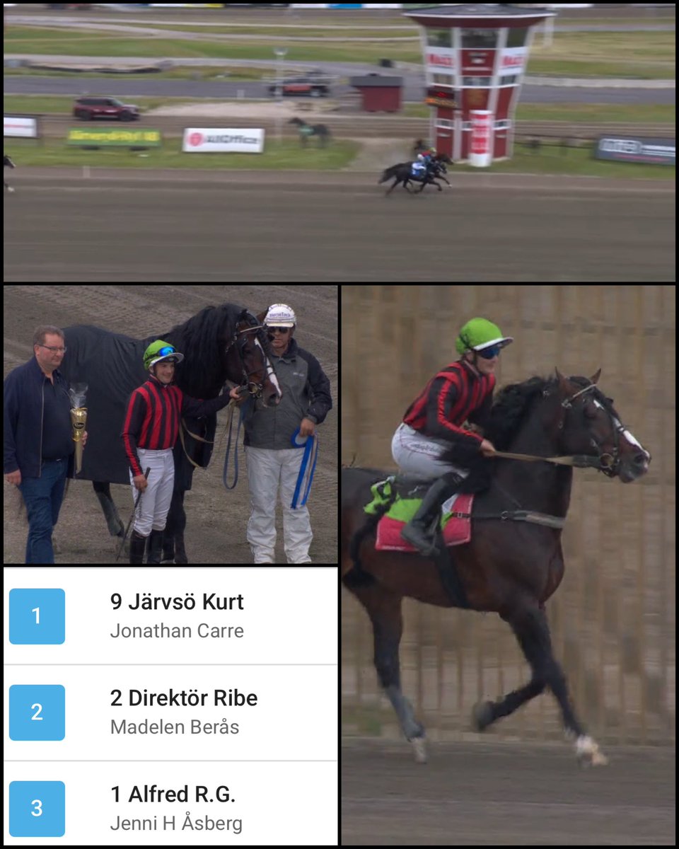 Järvsö Kurt!!😃🥇Tillsammans vann vi Wilda Filles montélopp idag på Hagmyren efter en spännande duell över upploppet. Tack till tränare Jan-Olov Persson som bytte lopp med sin häst då jag sade jag kunde åka upp rida och grattis till honom, skötare och ägarna hos Ofcourse KB!🙏🏻 💥