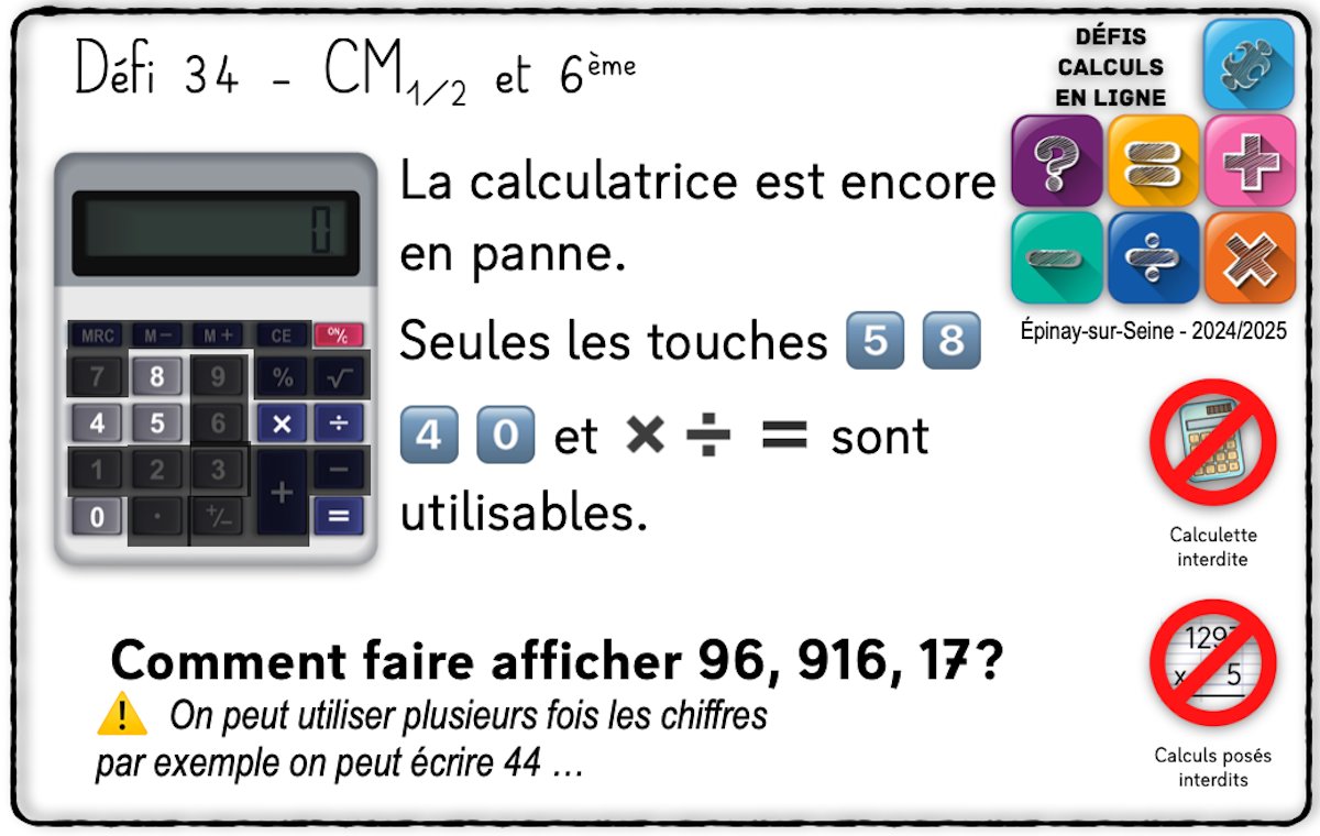 Une action du plan mathématiques : défi n°34
Connaissances des faits numériques, de procédures et recherches de stratégies de calculs en ligne et réfléchis qui s’appuient sur le calcul mental.
ien-epinay.circo.ac-creteil.fr/spip.php?page=…