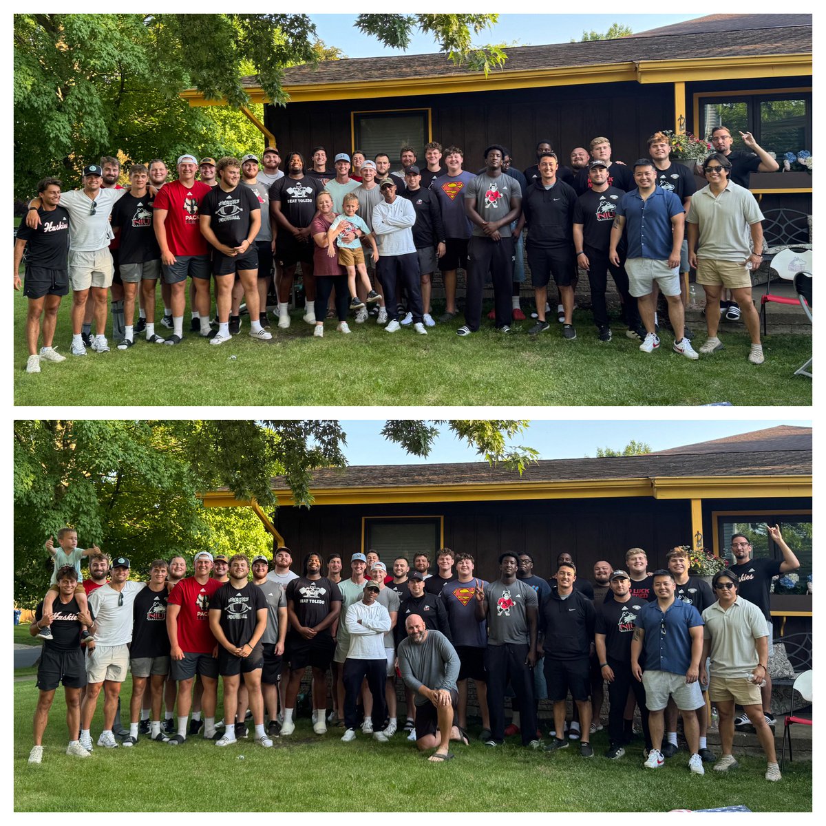 Had the offensive line, quarterbacks, strength staff and operations staff over for dinner last night. Luke made hamburgers, hot dogs and brauts. I made macaroni &amp; cheese, queso, baked beans and to order individual blizzards. My house was overflowing with 35 people.