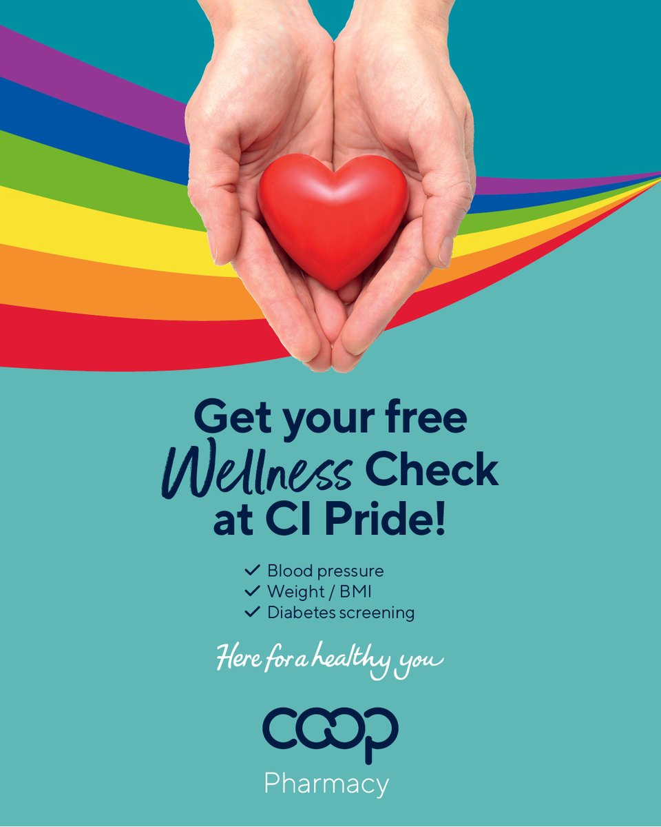 Channel Islands Coop (@ci_coop) on Twitter photo Our pharmacy team will be at <a href="/CI_Pride/">Channel Islands Pride</a> tomorrow offering FREE Wellness Checks from 2-4pm.❤️
Pop along to our gazebo in People's Park and get a check of your blood pressure, weight and a screening for diabetes. We're #HereForAHealthyYou 💙 Our pharmacy team will be at <a href="/CI_Pride/">Channel Islands Pride</a> tomorrow offering FREE Wellness Checks from 2-4pm.❤️
Pop along to our gazebo in People's Park and get a check of your blood pressure, weight and a screening for diabetes. We're #HereForAHealthyYou 💙