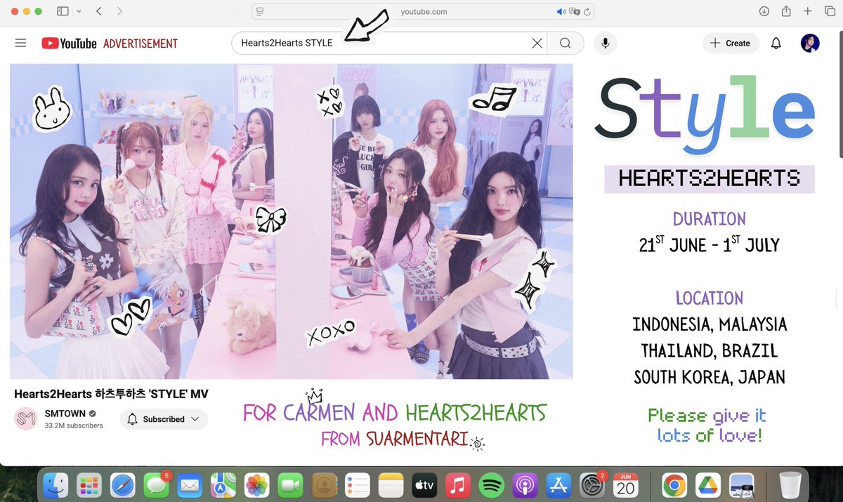 MENTARI. (@suarmentari) on Twitter photo ✨ Cause you’re just my type and I like your style ✨ — STYLE by <a href="/Hearts2Hearts/">Hearts2Hearts</a> is out!
Youtube Ads 🇮🇩🇲🇾🇹🇭🇧🇷🇰🇷🇯🇵
🗓 21st June - 1st July
📍Indonesia, Malaysia, Thailand, Brazil, South Korea, Japan
Don’t skip the ads! ⭐️
#Hearts2Hearts #하츠투하츠 #H2H
#STYLE ✨ Cause you’re just my type and I like your style ✨ — STYLE by <a href="/Hearts2Hearts/">Hearts2Hearts</a> is out!
Youtube Ads 🇮🇩🇲🇾🇹🇭🇧🇷🇰🇷🇯🇵
🗓 21st June - 1st July
📍Indonesia, Malaysia, Thailand, Brazil, South Korea, Japan
Don’t skip the ads! ⭐️
#Hearts2Hearts #하츠투하츠 #H2H
#STYLE