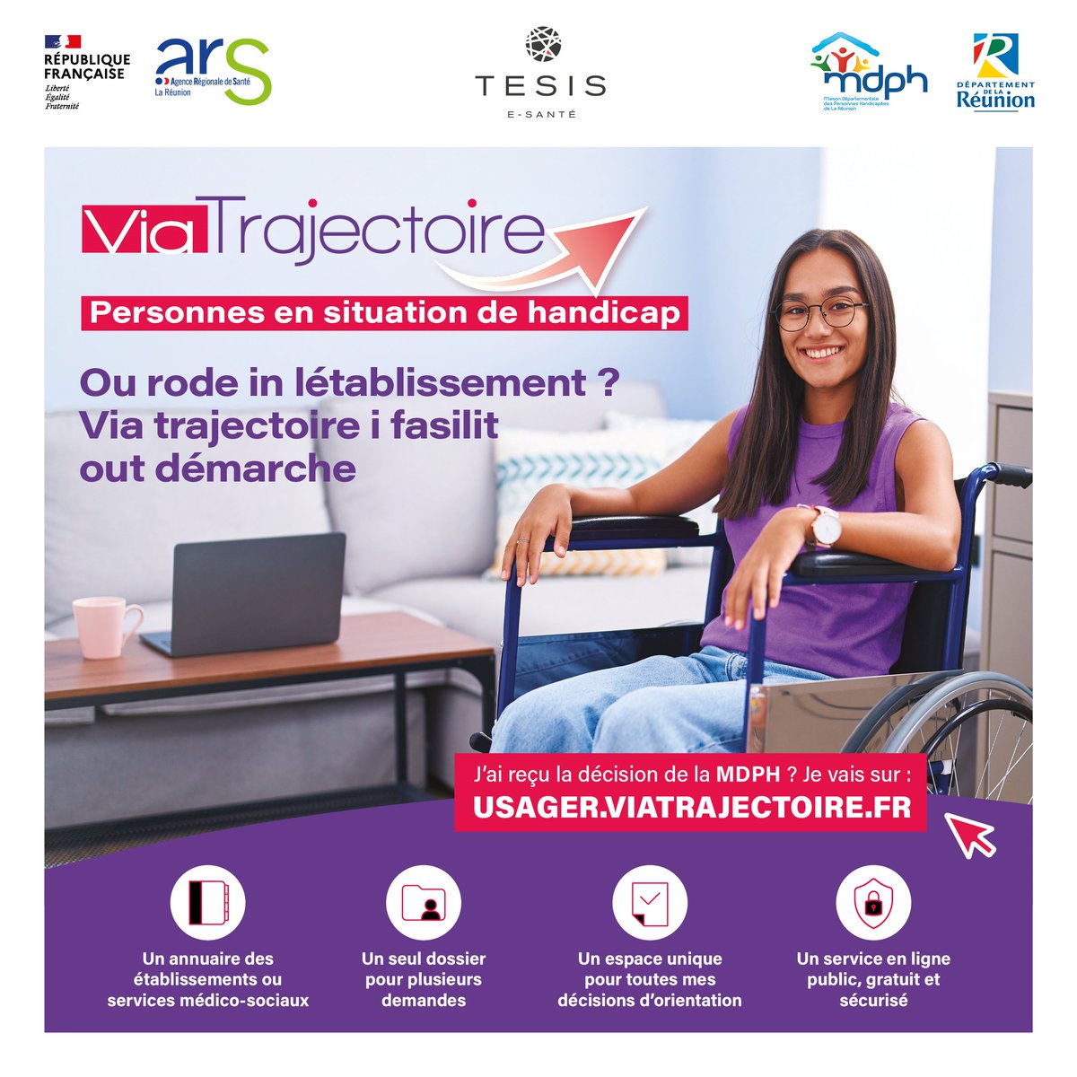 #ViaTrajectoire 💻 I Vous êtes une personne en situation de handicap ou un aidant ? ViaTrajectoire facilite vos démarches d’admission dans les établissements

➡️ Ce site vous permet de :
🔹Rechercher un établissement ou un service médico-social 
🔹Faire vos demandes d’admission