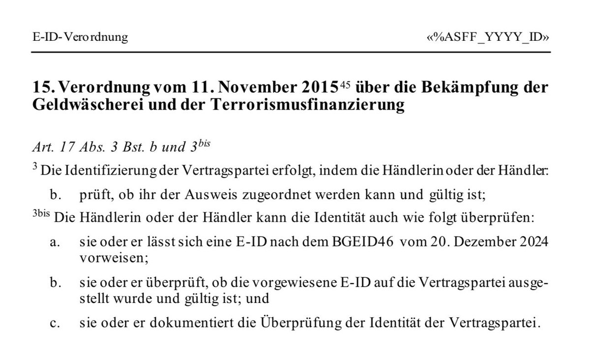 AGForensik's tweet image. Oha: Im Anhang der Verordnung findet sich auch etwas zum Angriff auf die finanzielle Privatsphäre. Ohne E-ID wird man wahrscheinlich bald nichts mehr online kaufen können.