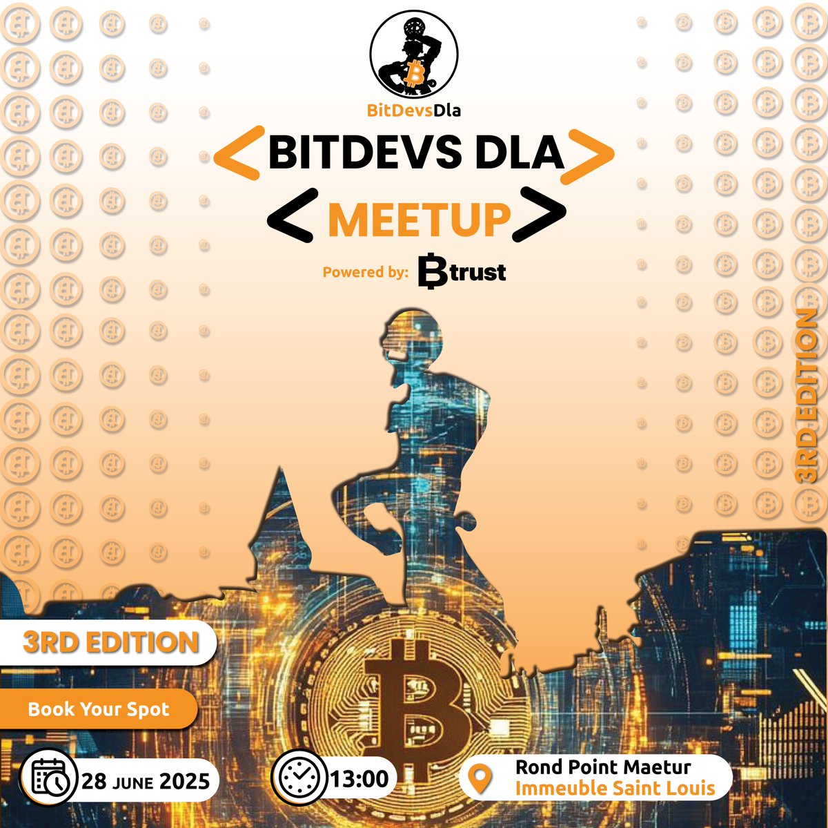 👋 Hey there!
Interested in Bitcoin, the code behind it, and its technical challenges?
Join the community for the next BitDevs Douala meetup:
🗓️ Saturday, June 28th, 2025
📍 Douala, Cameroon
🔗 RSVP here: lu.ma/t7wt8mfp
Bring a dev, tell a dev 💻⚡