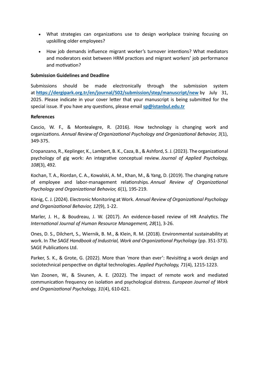 Call for Papers
🧠 Studies in Psychology is accepting submissions for a Special Issue:
 “The Changing World of Work and Its Implications for Workers”
🗓️ Deadline: July 31, 2025
🔗 Submit: dergipark.org.tr/en/journal/502…
@WorkPsychology <a href="/IOPsychology2/">IO Psychology</a> <a href="/PsychScience/">Association for Psychological Science</a> <a href="/EawopI/">EAWOP impact incubator = EAWOPii</a> <a href="/SIOPtweets/">SIOP</a>