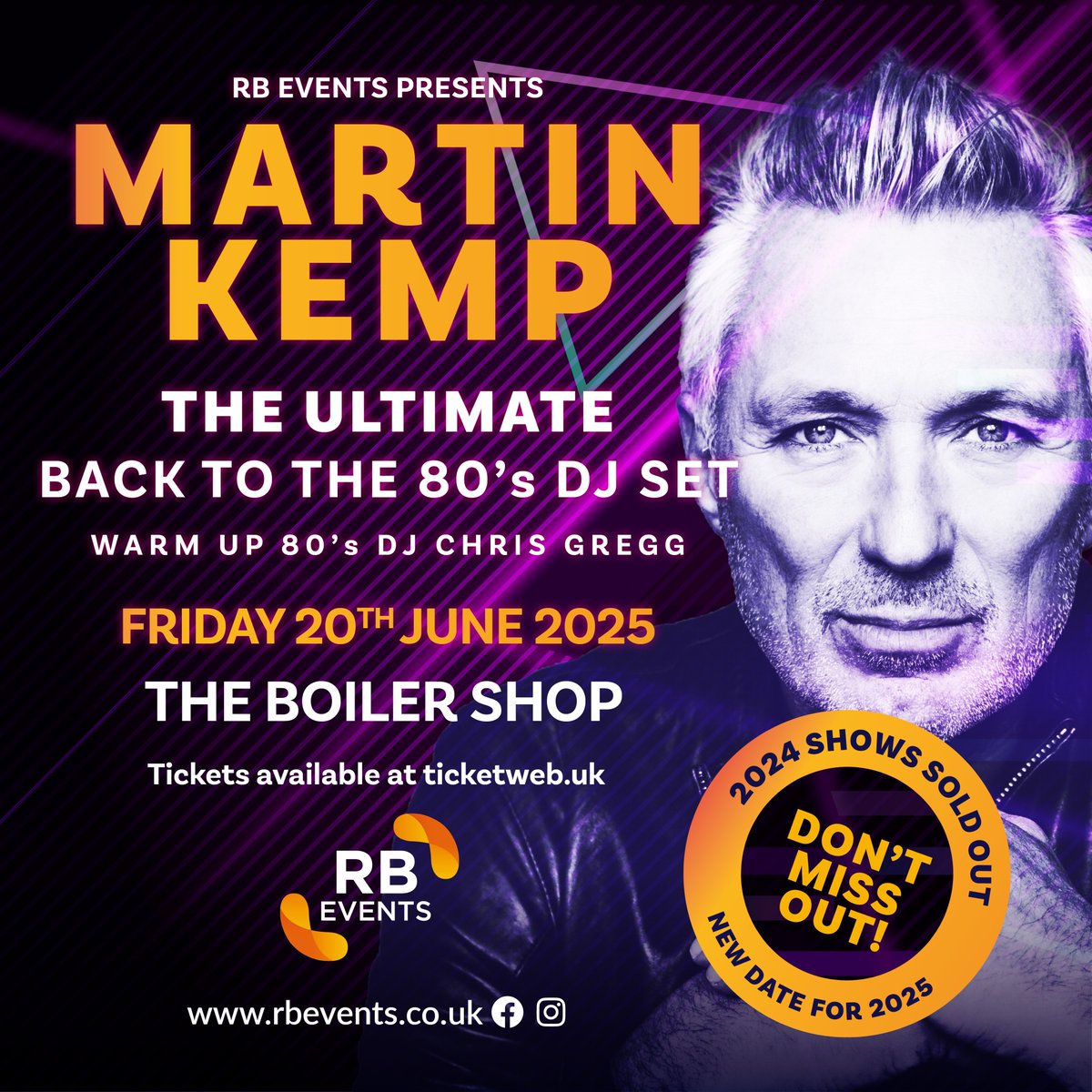 Boiler Shop (@boilershopncl) on Twitter photo TONIGHT: MARTIN KEMP'S ULTIMATE BACK TO THE '80S DJ SET
STAGE TIMES:
DOORS 7pm
OPENING DJ 7pm
<a href="/realmartinkemp/">Martin Kemp</a> 9:15pm
CURFEW 11pm
Please note stage times are subject to change. TONIGHT: MARTIN KEMP'S ULTIMATE BACK TO THE '80S DJ SET
STAGE TIMES:
DOORS 7pm
OPENING DJ 7pm
<a href="/realmartinkemp/">Martin Kemp</a> 9:15pm
CURFEW 11pm
Please note stage times are subject to change.
