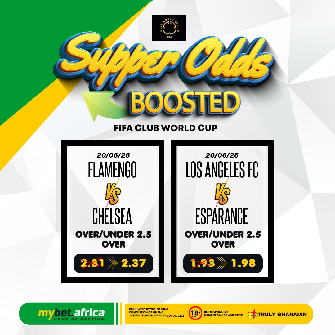 💥 SUPER ODDS BOOSTED!
Get more from your bets with boosted odds on today’s FIFA Club World Cup matches! ⚽🔥

⚔️ Flamengo vs Chelsea — Over 2.5 Goals ➡️ 2.37
⚔️ Los Angeles FC vs Esperance — Over 2.5 Goals ➡️ 1.98

📈 More value. More wins. Only on zurl.co/gRKky
🚀
