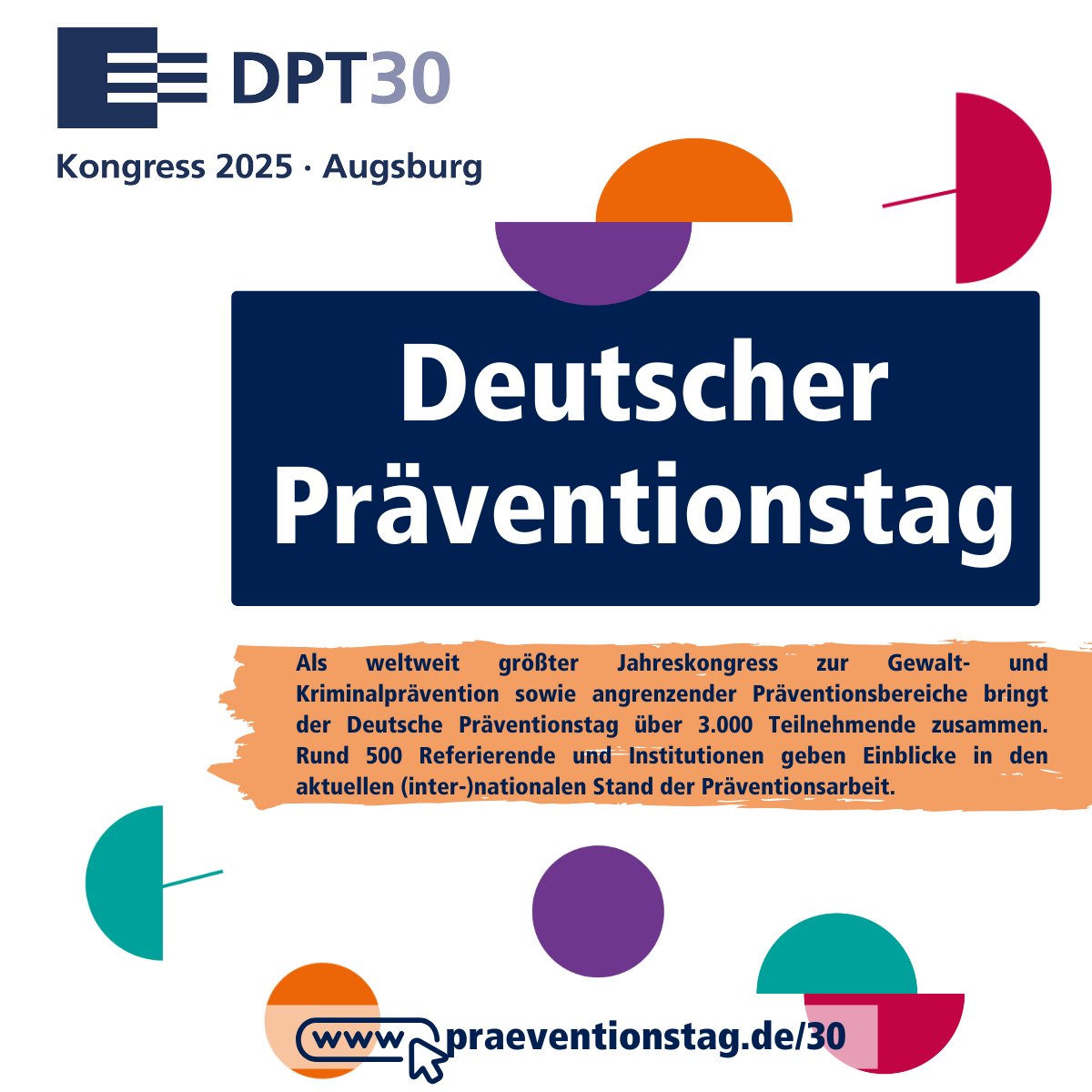 30. Deutscher Präventionstag

🫵 Schaut gerne vorbei!

🗓 Wann? Montag &amp; Dienstag, den 23. &amp; 24.06.

📌 Wo? Messe Augsburg

🌐 Alle Infos:
praeventionstag.de