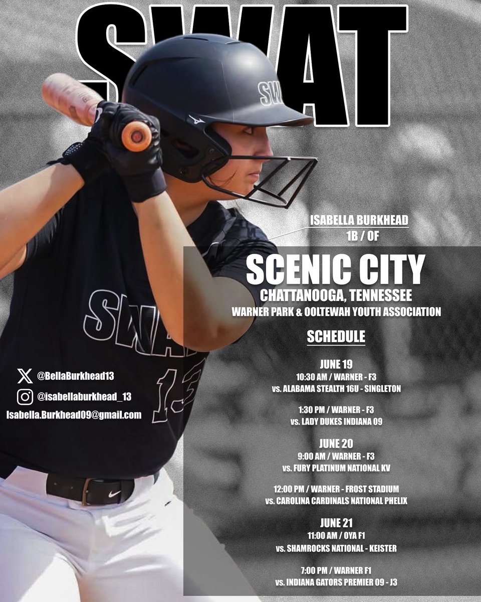 Isabella Burkhead 2027 (@bellaburkhead13) on Twitter photo Scenic City- Day 1- We went 2-0 on the day. Pitching lead the way with <a href="/cheniyahjackson/">Cheniyah</a> <a href="/morganmixon42/">Morgan Mixon 2027</a> <a href="/PiLynn2027/">PiperHolden2027</a> . The bats lit 🔥 and the defense locked it down. I told you we are ready to Show up and Show out. Coaches come check us out. You will not be disappointed Thank you Scenic City- Day 1- We went 2-0 on the day. Pitching lead the way with <a href="/cheniyahjackson/">Cheniyah</a> <a href="/morganmixon42/">Morgan Mixon 2027</a> <a href="/PiLynn2027/">PiperHolden2027</a> . The bats lit 🔥 and the defense locked it down. I told you we are ready to Show up and Show out. Coaches come check us out. You will not be disappointed Thank you