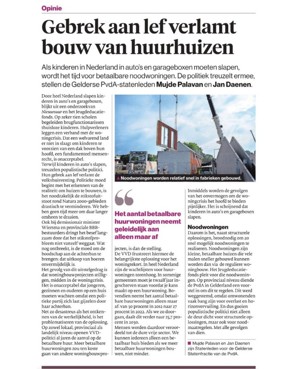 PvdA Gelderland (@pvda_gld) on Twitter photo We moeten meer betaalbare huizen bouwen. Maar door het getreuzel van populistische politici slapen kinderen in auto's en garageboxen.
Het is tijd voor politiek lef, schrijven <a href="/jan_daenen/">Jan Daenen</a> en <a href="/mujde_palavan/">Mujde Palavan</a> in <a href="/ADnl/">AD.nl</a>.
ad.nl/opinie/opinie-… We moeten meer betaalbare huizen bouwen. Maar door het getreuzel van populistische politici slapen kinderen in auto's en garageboxen.
Het is tijd voor politiek lef, schrijven <a href="/jan_daenen/">Jan Daenen</a> en <a href="/mujde_palavan/">Mujde Palavan</a> in <a href="/ADnl/">AD.nl</a>.
ad.nl/opinie/opinie-…
