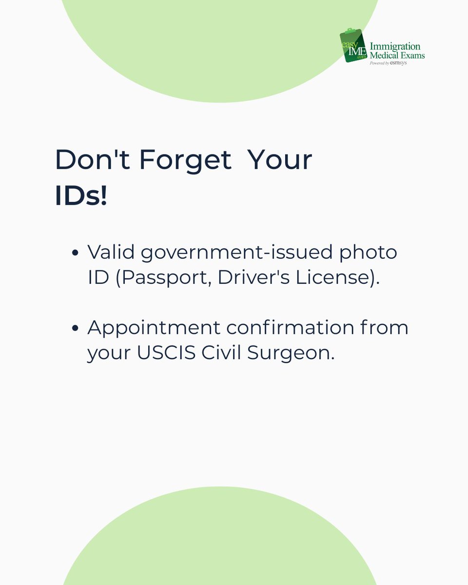 easyIME's tweet image. Prepping for your Immigration Physical Exam?
Get ready the smart way with easyIME!
#ImmigrationPhysical #GreenCardMedical #WhatToBring #USCIS #easyIME #MedicalCheckup #PrepareSmart