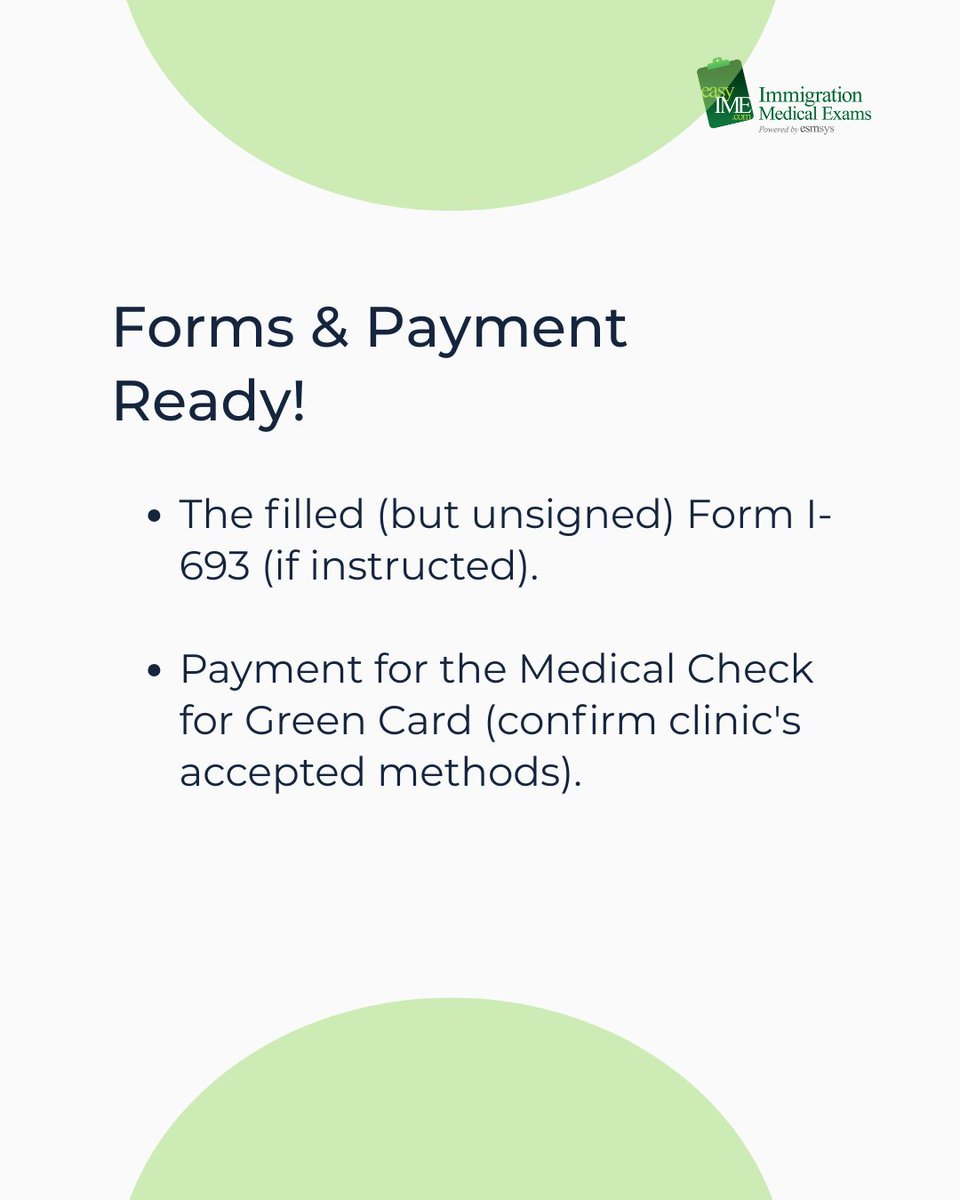 easyIME's tweet image. Prepping for your Immigration Physical Exam?
Get ready the smart way with easyIME!
#ImmigrationPhysical #GreenCardMedical #WhatToBring #USCIS #easyIME #MedicalCheckup #PrepareSmart