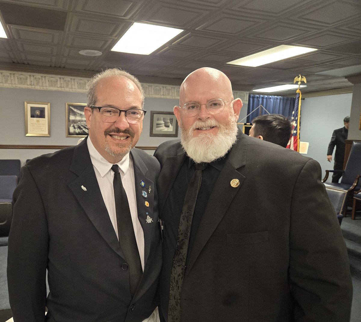 Bro. Brian Robin with WB Chris Holder, who was Senior Warden when this was taken at my raising. He was the football player Brian wrote about 30 years earlier in my amazing coincidence story! Hear it all on Episode 113: The Long Road Home!
TravelingManPodcast.com
#WeAreMasons