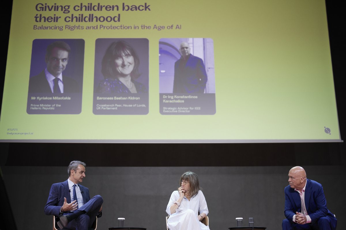 Η Ελλάδα μπορεί να διαδραματίσει ηγετικό ρόλο στην τεχνητή νοημοσύνη. Ευχαριστώ τη Βαρόνη Beeban Kidron, Μέλος της Βουλής των Λόρδων του Ηνωμένου Βασιλείου, για την πολύ ενδιαφέρουσα συζήτηση στο πλαίσιο του συνεδρίου «The Lyceum Project 2025 – Children in the age of AI».
