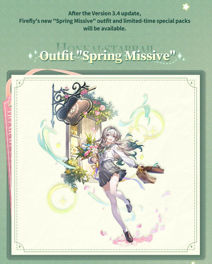 StarRailVerse1's tweet image. (3.4) Firefly Skin - Letter + Price

x1350 Oneiric Shard during Version 3.4 and x1680 Oneiric Shard after the event ends 

#HonkaiStarRail #崩壊スターレイル