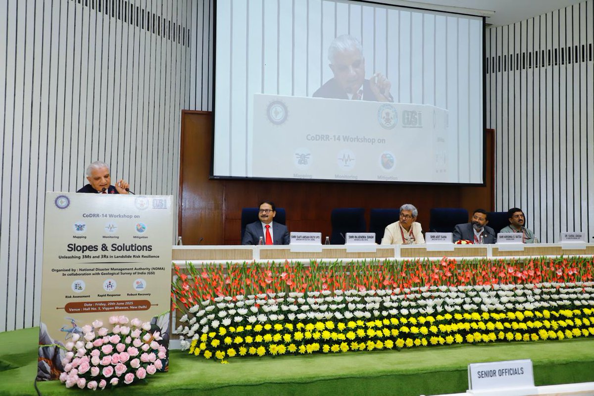 ndmaindia's tweet image. NDMA &amp;amp; @GeologyIndia present CoDRR-14 Workshop: &quot;Slopes &amp;amp; Solutions: Unleashing 3Ms for 3Rs in Landslide Risk Resilience&quot; June 20, 2025, Vigyan Bhawan, New Delhi! #LandslideRisk #DisasterResilience #NDMA