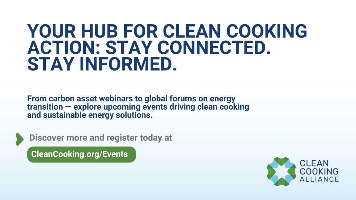 🚀 New events are live on our calendar!
From clean cooking webinars to global energy dialogues — discover upcoming events by CCA and partners across the sector.
👉 See what’s next: cleancooking.org/events/

#CleanCooking #Sustainability #ClimateAction #EnergyTransition