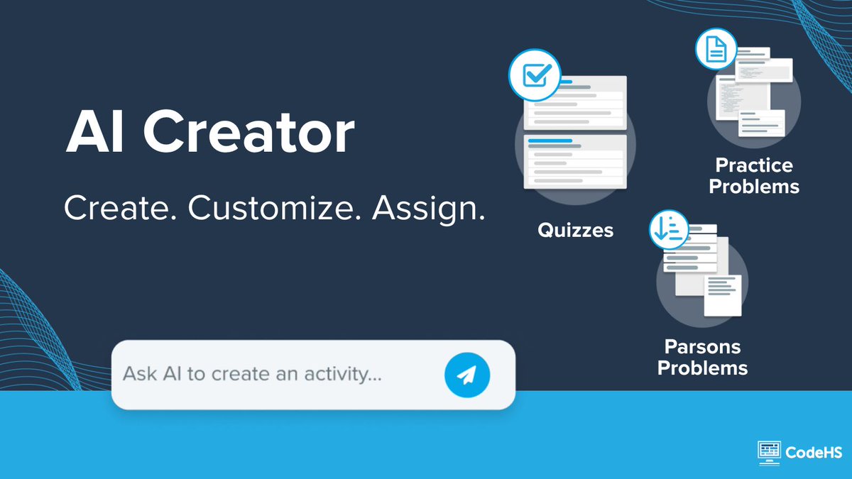 CodeHS's tweet image. 🚀 Teachers, meet your new sidekick: AI Creator! All CodeHS teachers get a FREE TRIAL! There are only 10 days left to try it out!
Don’t miss the magic 🪄 → codehs.com/ai_creator
#CodeHS #AICreator #EdTech