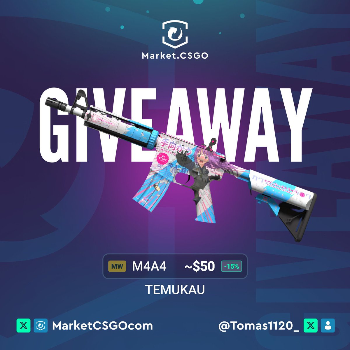 Tomas1120 (@tomas1120_) on Twitter photo ๐ M4A4 | Temukau MW ($50)
โก๏ธ TO ENTER:
โ
Follow me & <a href="/MarketCSGOcom/">Market.CSGO</a>
โ
Retweet, Like, Tag 2 friends
โฐ Giveaway ends in 7 days! ๐ M4A4 | Temukau MW ($50)
โก๏ธ TO ENTER:
โ
Follow me & <a href="/MarketCSGOcom/">Market.CSGO</a>
โ
Retweet, Like, Tag 2 friends
โฐ Giveaway ends in 7 days!