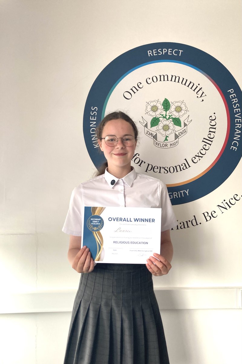 John Taylor High (@johntaylorhigh) on Twitter photo Well done to Lauren for winning the <a href="/JohnTaylorMAT/">John Taylor MAT</a> Subject Excellence Award in Religious Education. ⭐
Read more about Lauren & our other pupils achievements in this week's newsletter: jths.co.uk/news?nid=340
#corevalues #kindness #perseverance #integrity #respect Well done to Lauren for winning the <a href="/JohnTaylorMAT/">John Taylor MAT</a> Subject Excellence Award in Religious Education. ⭐
Read more about Lauren & our other pupils achievements in this week's newsletter: jths.co.uk/news?nid=340
#corevalues #kindness #perseverance #integrity #respect