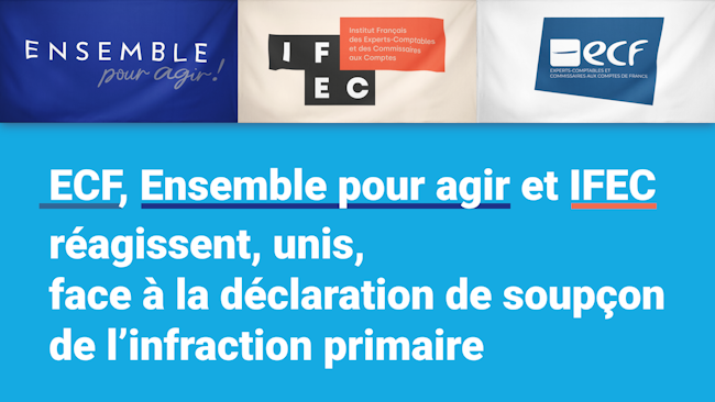 🚨🚨 ECF, Ensemble Pour Agir et IFEC, réagissent, unis, face à la déclaration de soupçon de l'infraction primaire 
Lire l'article complet ➡️bit.ly/40935m7 

📢DÉCLARATION DE SOUPÇON DE L’INFRACTION PRIMAIRE : UN MAUVAIS COUP PORTÉ À LA PROFESSION D’EXPERT-COMPTABLE

Le