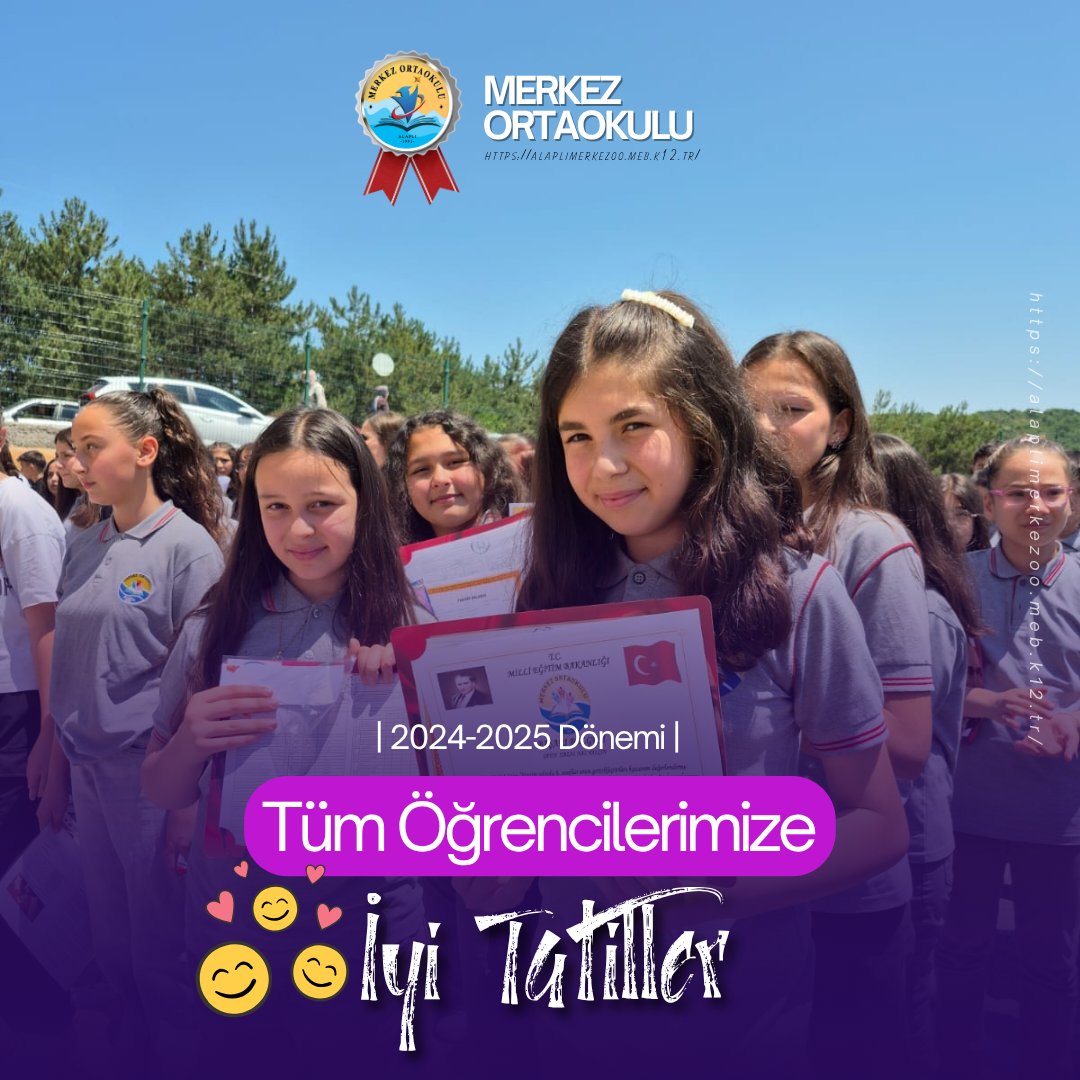 Alaplı Merkez Ortaokulu (@alaplimerkezoo) on Twitter photo 2024-2025 eğitim öğretim yılı boyunca gösterdikleri azim, gayret ve başarıyla bizleri gururlandıran tüm öğrencilerimizi yürekten kutluyoruz.
İyi tatiller! ☀️
#MerkezOrtaokulu
#KarneGünü
👉meb.ai/dMjFMP
<a href="/tcmeb/">Millî Eğitim Bakanlığı</a> <a href="/ZonguldakMEM/">Zonguldak İl Millî Eğitim Müdürlüğü</a> <a href="/cevatcevik67/">Cevat Çevik</a> <a href="/kmehmet7819/">Mehmet Kaymakcı</a> 2024-2025 eğitim öğretim yılı boyunca gösterdikleri azim, gayret ve başarıyla bizleri gururlandıran tüm öğrencilerimizi yürekten kutluyoruz.
İyi tatiller! ☀️
#MerkezOrtaokulu
#KarneGünü
👉meb.ai/dMjFMP
<a href="/tcmeb/">Millî Eğitim Bakanlığı</a> <a href="/ZonguldakMEM/">Zonguldak İl Millî Eğitim Müdürlüğü</a> <a href="/cevatcevik67/">Cevat Çevik</a> <a href="/kmehmet7819/">Mehmet Kaymakcı</a>