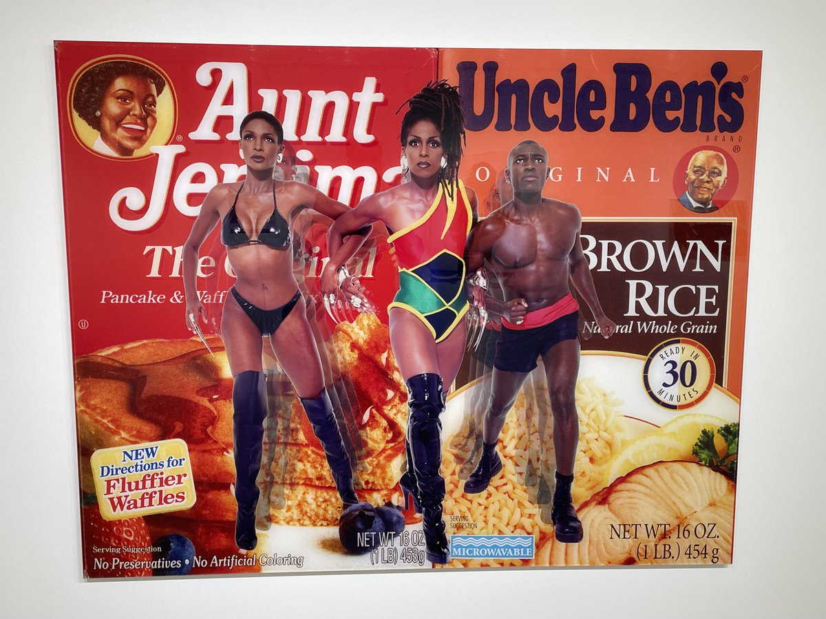 Daybook: The artist as black superhero, liberating Aunt Jemima and Uncle Ben. Renee Cox (from 1998) in the Who? Me? group show at Hannah Traore Gallery. collectordaily.com/renee-cox-hann…