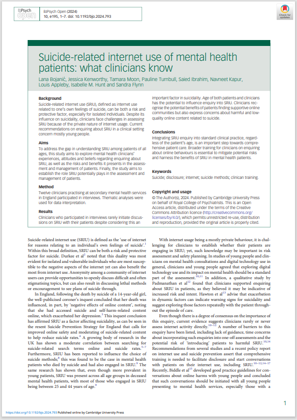 NCISH (@ncish_uk) on Twitter photo .<a href="/BojanicLana/">Lana Bojanić</a> explores suicide-related internet use among mental health patients in the UK. Looking at the prevalence and characteristics of these patients as well as understanding ‘what clinicians know’ sciencedirect.com/science/articl…
cambridge.org/core/journals/… .<a href="/BojanicLana/">Lana Bojanić</a> explores suicide-related internet use among mental health patients in the UK. Looking at the prevalence and characteristics of these patients as well as understanding ‘what clinicians know’ sciencedirect.com/science/articl…
cambridge.org/core/journals/…