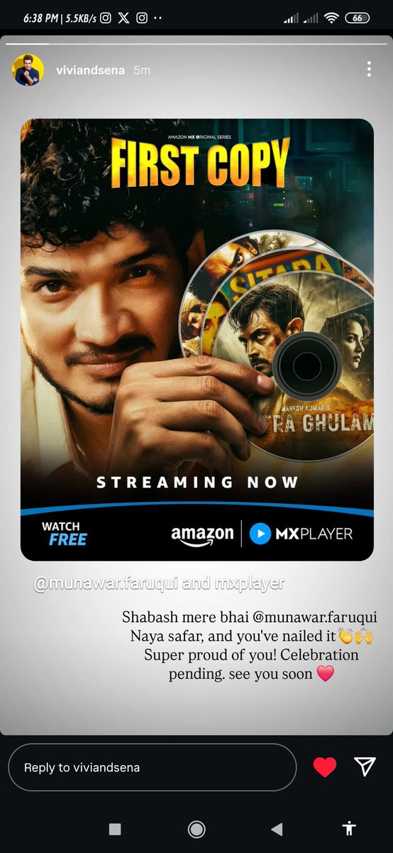 #VivianDsena 's IG story on #MunawarFaruqui's new release "First copy"

❤️🥰