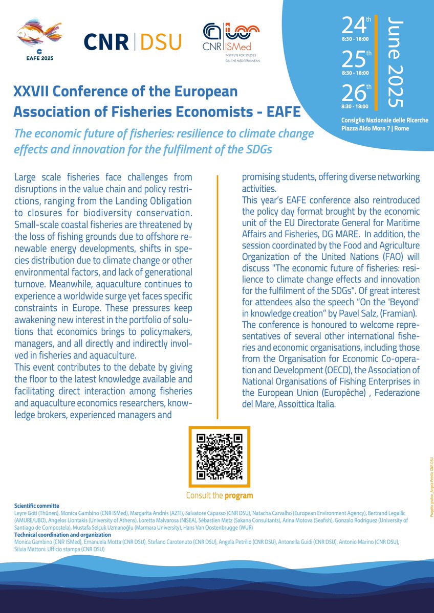Istituto di Studi sul Mediterraneo (@ismed_cnr) on Twitter photo 📣🗓 #24-26JUN 2025 #EAFE2025 📍Rome #Cnr 🐟 Over 80 experts will debate key challenges in EU #fisheries #offshorewind #climatechange #digitaltech #sustainablevaluechains & more 🌍 Special #PolicyDay <a href="/EU_MARE/">EU Maritime & Fish</a>, with <a href="/FAO/">Food and Agriculture Organization</a> <a href="/OECD/">OECD ➡️ Better Policies for Better Lives</a>, Europêche&others <a href="/CNRsocial_/">CNR Consiglio Nazionale delle Ricerche</a> 📣🗓 #24-26JUN 2025 #EAFE2025 📍Rome #Cnr 🐟 Over 80 experts will debate key challenges in EU #fisheries #offshorewind #climatechange #digitaltech #sustainablevaluechains & more 🌍 Special #PolicyDay <a href="/EU_MARE/">EU Maritime & Fish</a>, with <a href="/FAO/">Food and Agriculture Organization</a> <a href="/OECD/">OECD ➡️ Better Policies for Better Lives</a>, Europêche&others <a href="/CNRsocial_/">CNR Consiglio Nazionale delle Ricerche</a>