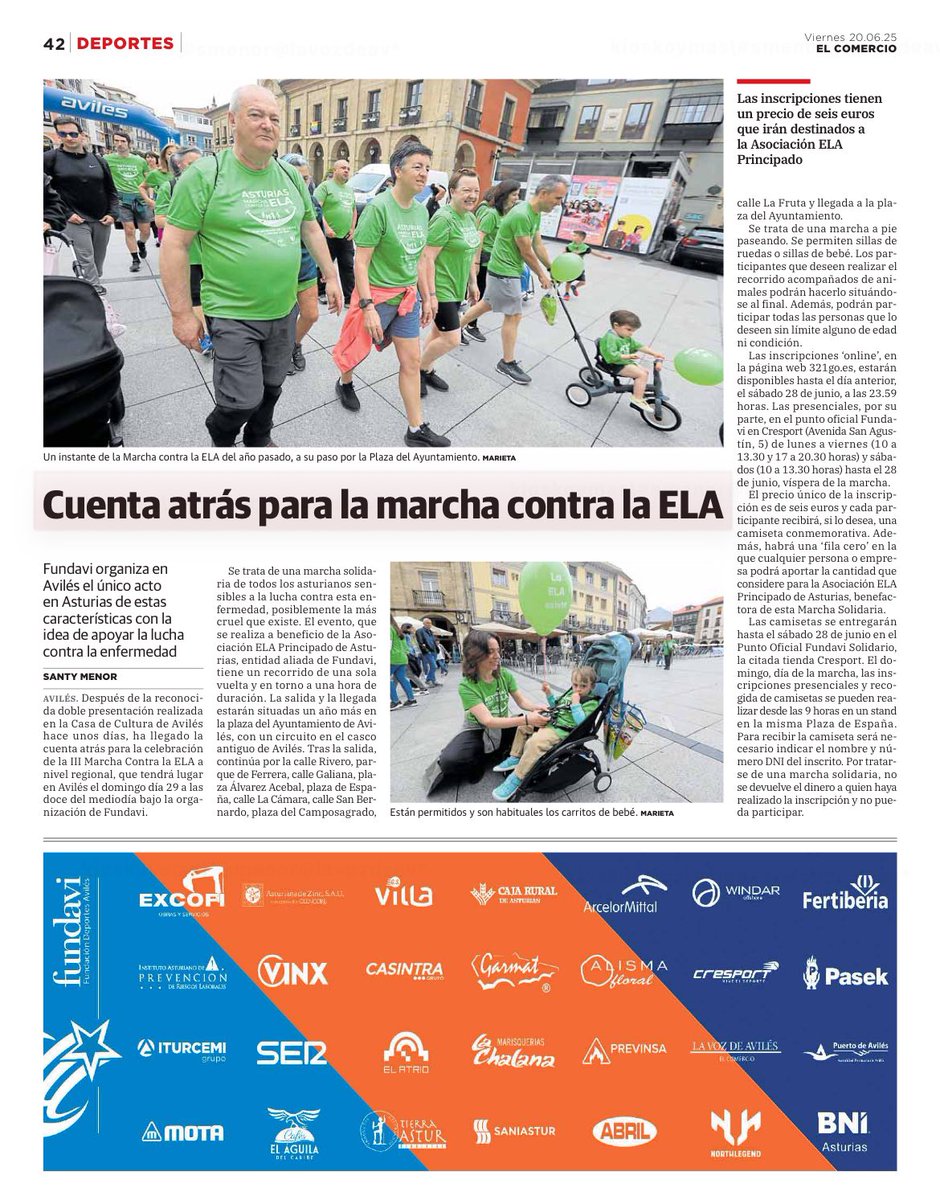 Fundación Deporte Avilés (@fundaviaviles1) on Twitter photo 🗞️ Hoy, dedicamos nuestra página de los viernes en <a href="/lavozdeaviles/">La Voz de Avilés</a> a la III Marcha contra la ELA.
✍️ Inscripciones en 321Go.es y en el Punto Fundavi Cresport.
💚 ¡Os esperamos el domingo 29 en la Plaza de España de Avilés!
#FundaviSolidario
#LaELAExiste 🗞️ Hoy, dedicamos nuestra página de los viernes en <a href="/lavozdeaviles/">La Voz de Avilés</a> a la III Marcha contra la ELA.
✍️ Inscripciones en 321Go.es y en el Punto Fundavi Cresport.
💚 ¡Os esperamos el domingo 29 en la Plaza de España de Avilés!
#FundaviSolidario
#LaELAExiste