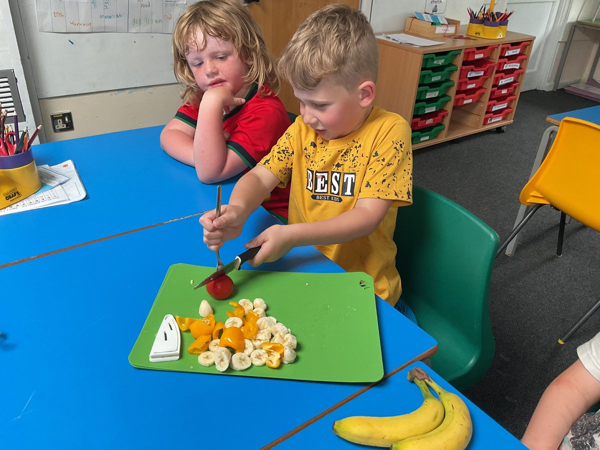 Year 1&amp;2 learnt how to chop food safely today. I wonder what we could make…?
