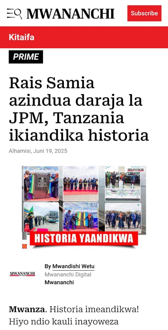 MWANANCHI: Toilet Paper. Gazeti la kufungia maanadazi, liliaminiwa, limebaki kuwa kituko. Linafanya Uchawa. Kila Siku Samia kaandika Historia! Historia gani? Anaumiza vijana wa Shujaa. Hiyo ndio historia aliyoandika maana daraja ni Juhudi za JPM. Kenge Kabisa. Acheni UCHAWA