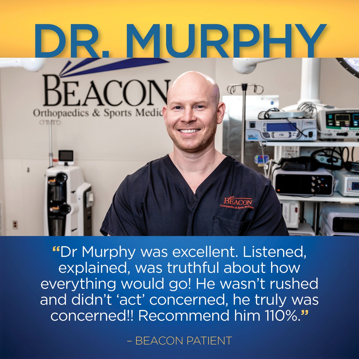 BeaconOrtho's tweet image. This review really captures the heart of Beacon – our patient-first commitment means we don't just "act" concerned, we are truly invested in every patient. Schedule a visit with Dr. Murphy today and find out for yourself: hubs.ly/Q03s7wch0.