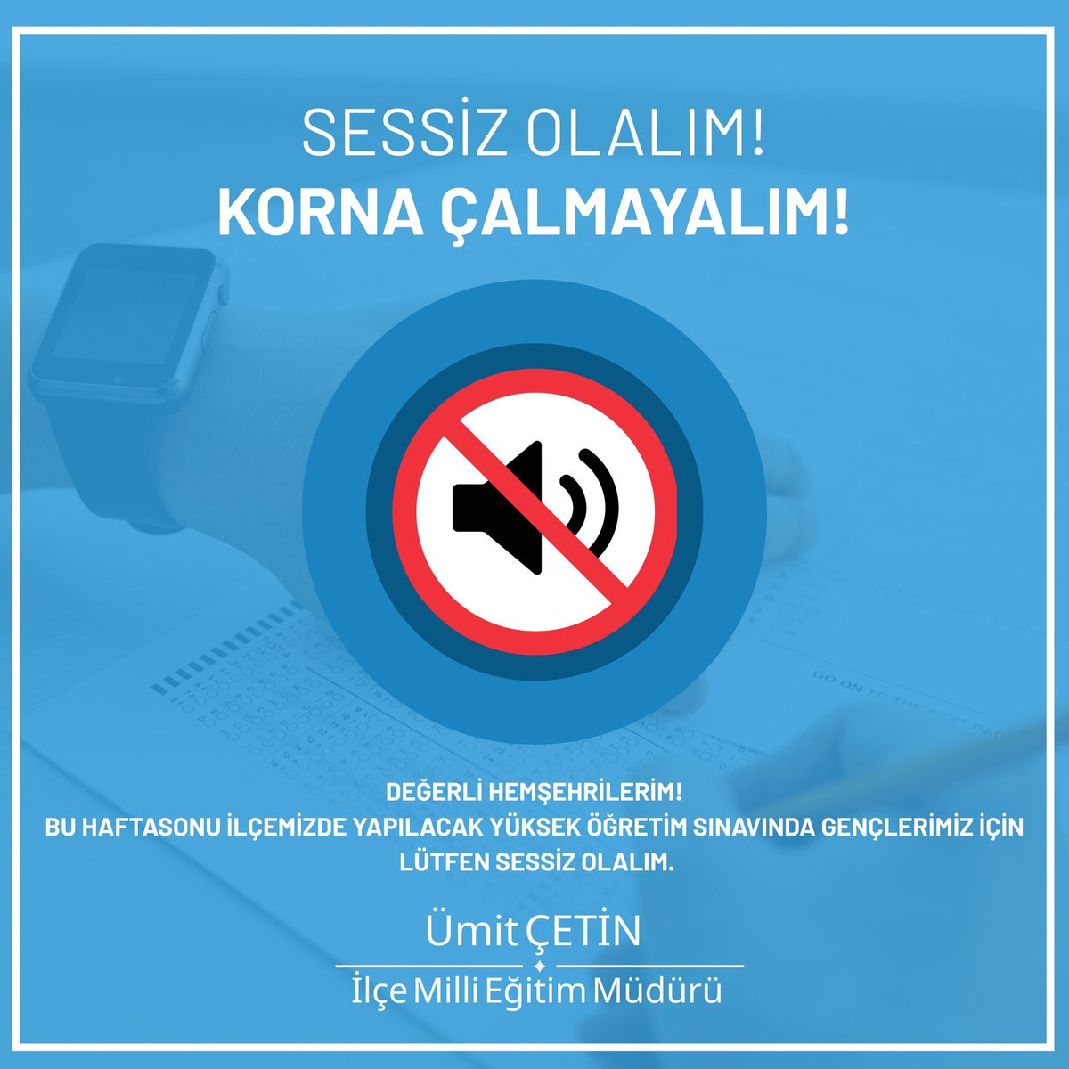 📢 YKS İçin Önemli Duyuru ❗

📅 21-22 Haziran Cumartesi ve Pazar günleri yapılacak olan YKS süresince:

✅ Sınav yapılan okulların çevresinde
•İnşaat çalışması yapılmaması,
•Gürültüden kaçınılması,
•Okul bahçelerine girilmemesi,
•Düğün, sünnet gibi etkinliklerde konvoy ve