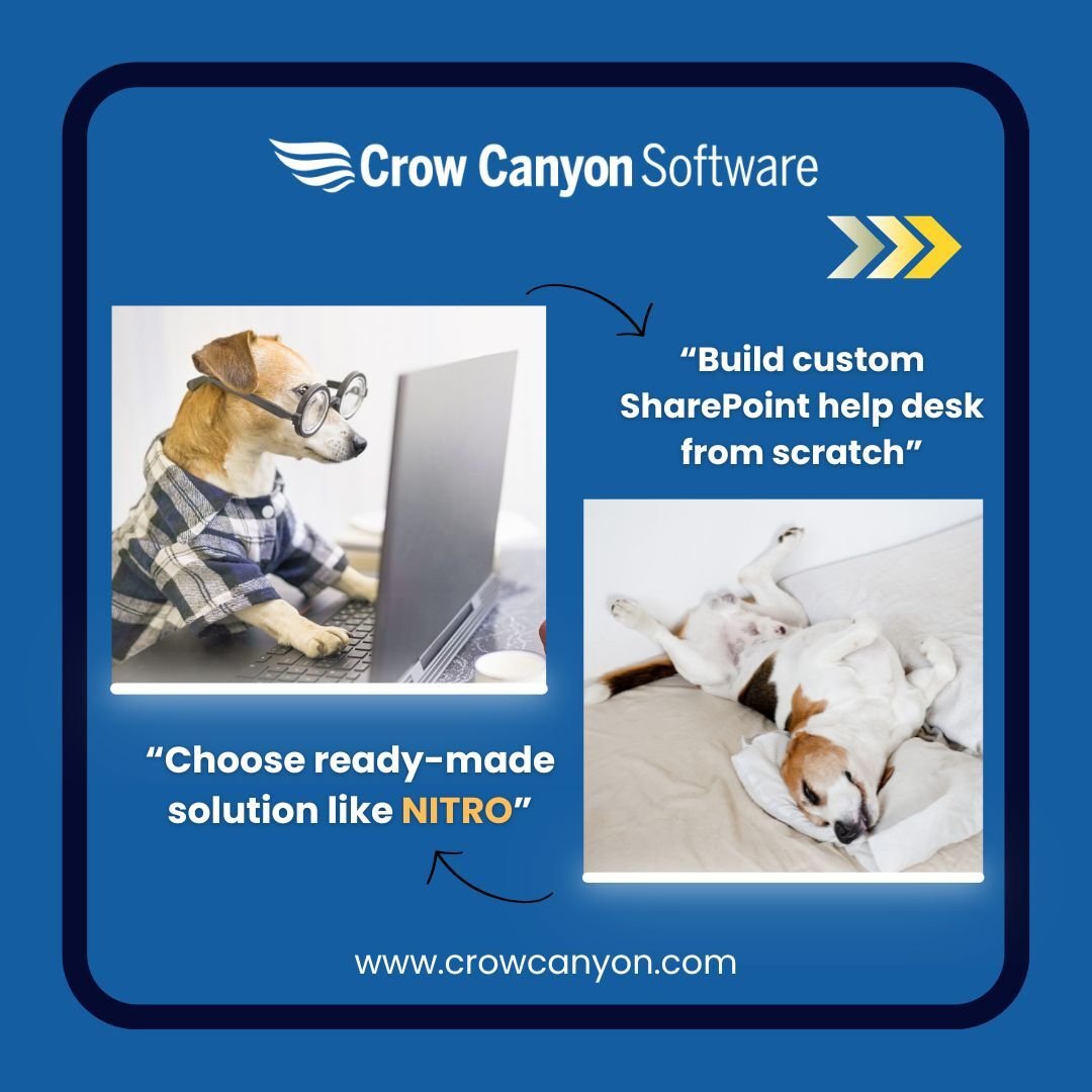 CrowCanyonSW's tweet image. Building a custom SharePoint help desk from scratch or opting for a ready-made solution like NITRO? The choice is yours! 🚀

#SharePoint #HelpDesk #CustomSolution #NITRO #ITSolutions #CrowCanyonSoftware #TechDecisions